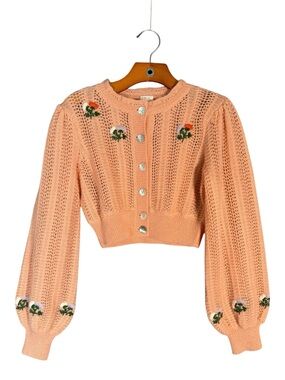 Aritzia Le Fou Polka Wool Alpaca Cardigan Sweater Embroidered Balloon Sleeve XS